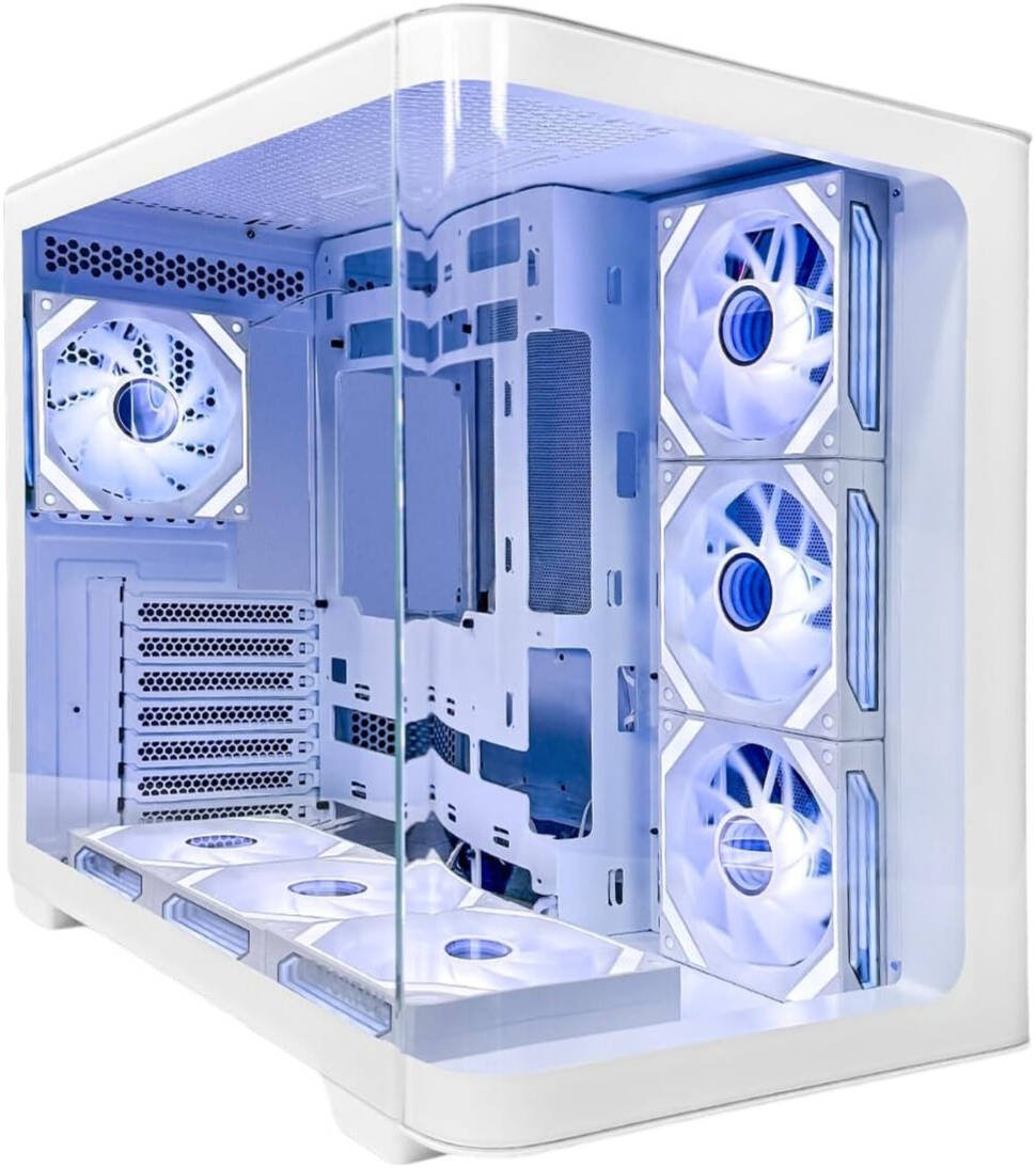 Tortox Curvo V2 White “Tortox Curvo V2 White mid-tower gaming case with 7 ARGB fans, tempered glass, and high airflow”