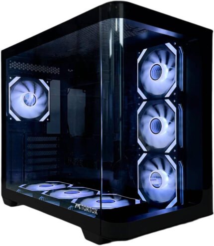 “Tortox Curvo V2 Black mid-tower gaming case with 7 ARGB fans, tempered glass, and high airflow”