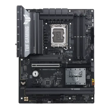 TUF GAMING B860-PLUS WIFI-AE ATX motherboard with PCIe 4.0, Wi-Fi 6, DDR5/DDR4 support, TUF components, and high-performance cooling for gaming PCs