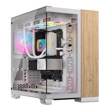 Corsair 6500X Mid Tower White Bamboo PC case with dual-chamber layout, tempered glass panels, and high airflow for gaming