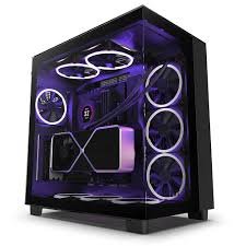 NZXT H9 Elite Black premium RGB gaming case with tempered glass top panel, dual-chamber design, and 3 RGB Duo fans