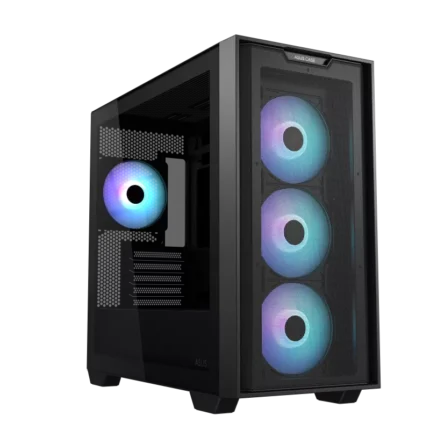 ASUS A21 Plus TG ARGB Black ATX gaming case with tempered glass