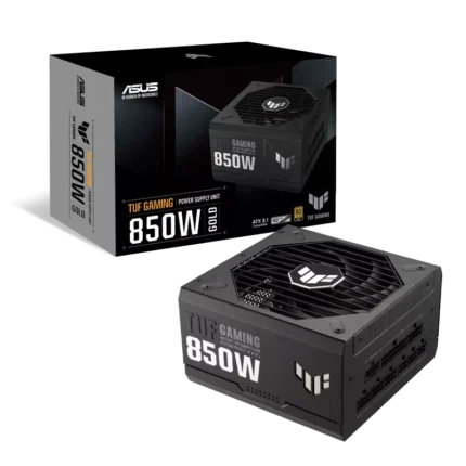 TUF Gaming 850G 850W Gold gaming power supply with fully modular cables and intelligent thermal control