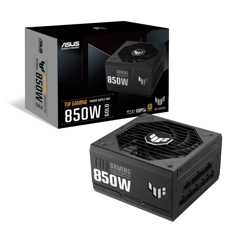 TUF Gaming 850G 850W Gold gaming power supply with fully modular cables and intelligent thermal control