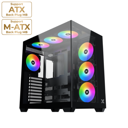 Aqua V Air black ATX gaming PC case with tempered glass and ARGB fans
