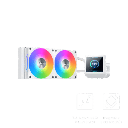 Connect 240 Arctic white AIO liquid CPU cooler with 3.4 inch LED display pump head and ARGB fans
