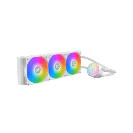 FENIX II 360 Arctic white AIO liquid CPU cooler with infinity mirror pump head and triple ARGB fans