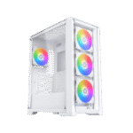 Quantum Arctic white EATX gaming PC case with tempered glass and ARGB fans