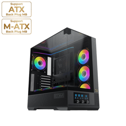 Vision black EATX gaming case with tempered glass and ARGB fans