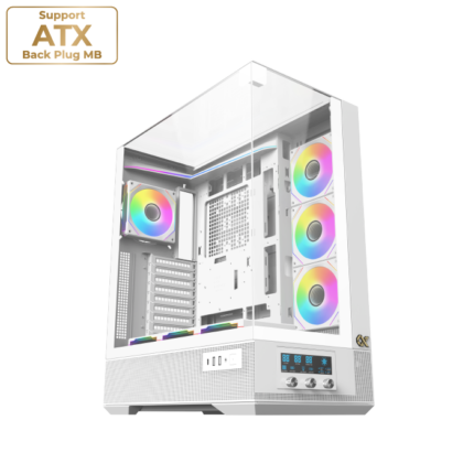 Vision Pro Arctic white EATX gaming case with tempered glass and ARGB fans