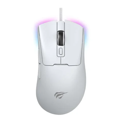 MS966 white gaming mouse with ergonomic design