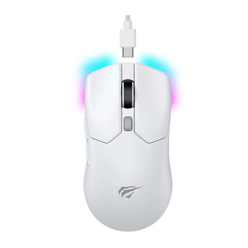 MS974WB white wireless gaming mouse ergonomic design